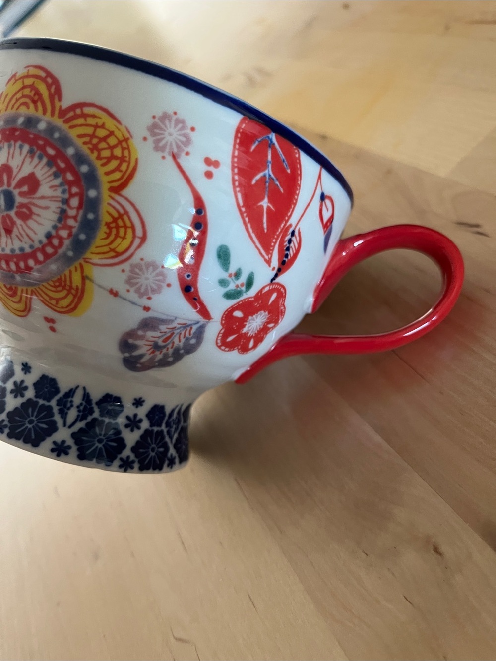 Anthropologie Multicolor Floral Ceramic Pedestal Tea Cup - Red, Blue, Yellow - Picture 4 of 6